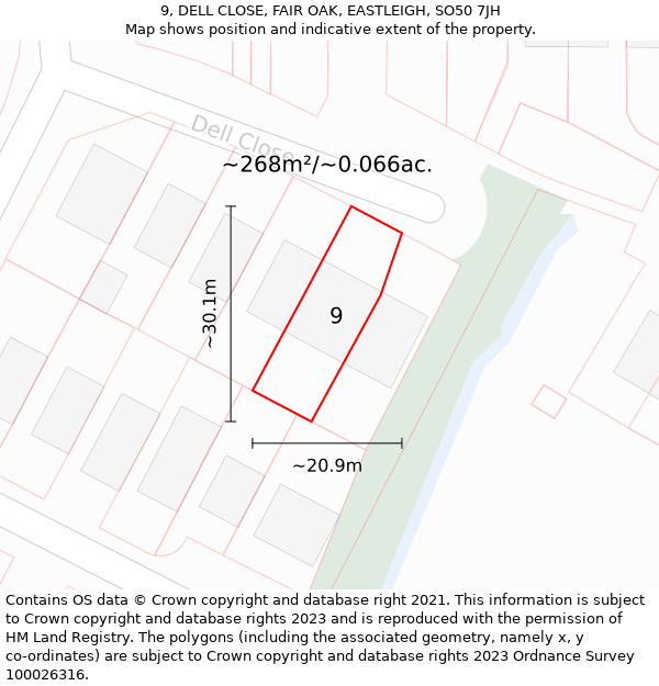 9, DELL CLOSE, FAIR OAK, EASTLEIGH, SO50 7JH: Plot and title map