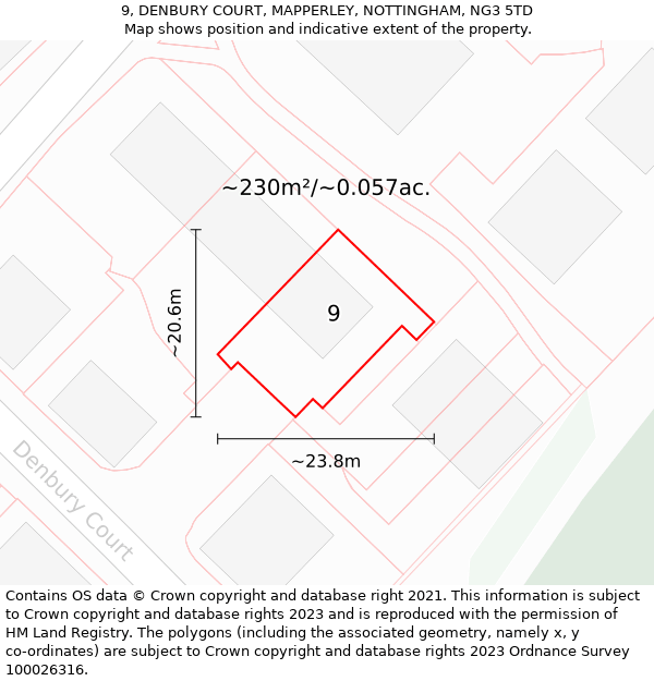 9, DENBURY COURT, MAPPERLEY, NOTTINGHAM, NG3 5TD: Plot and title map