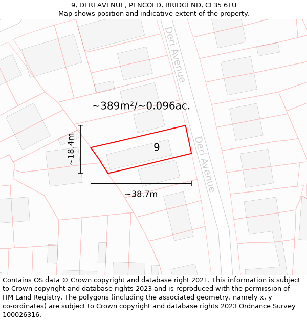 9, DERI AVENUE, PENCOED, BRIDGEND, CF35 6TU: Plot and title map