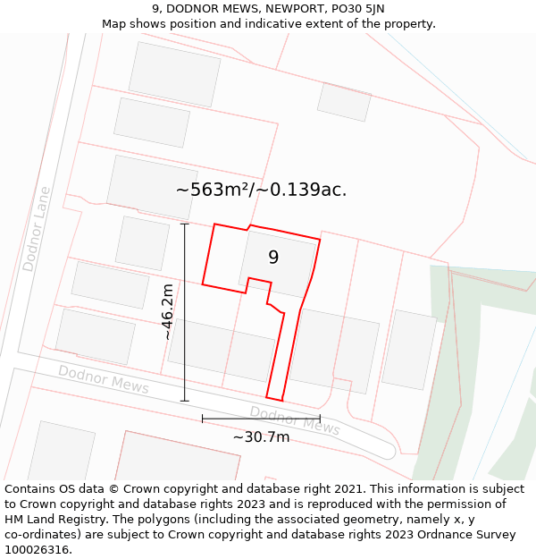 9, DODNOR MEWS, NEWPORT, PO30 5JN: Plot and title map