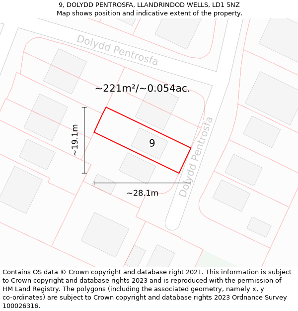 9, DOLYDD PENTROSFA, LLANDRINDOD WELLS, LD1 5NZ: Plot and title map