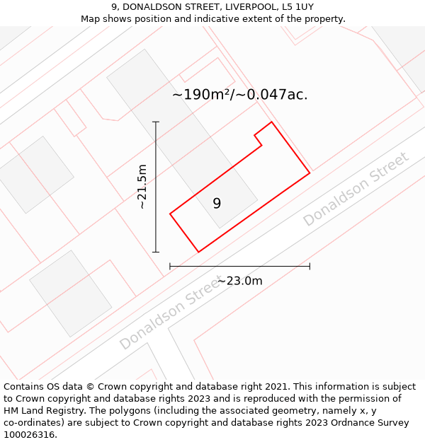 9, DONALDSON STREET, LIVERPOOL, L5 1UY: Plot and title map