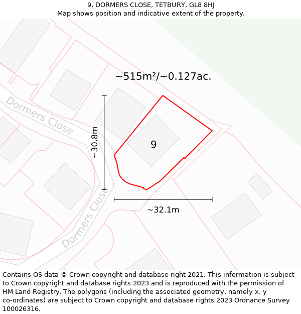 9, DORMERS CLOSE, TETBURY, GL8 8HJ: Plot and title map