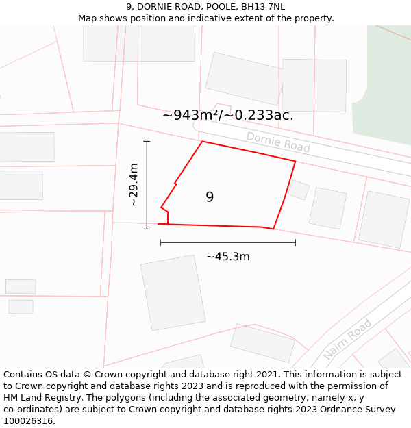 9, DORNIE ROAD, POOLE, BH13 7NL: Plot and title map