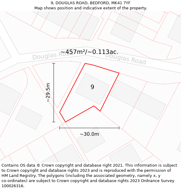 9, DOUGLAS ROAD, BEDFORD, MK41 7YF: Plot and title map