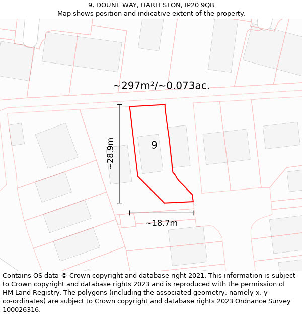 9, DOUNE WAY, HARLESTON, IP20 9QB: Plot and title map