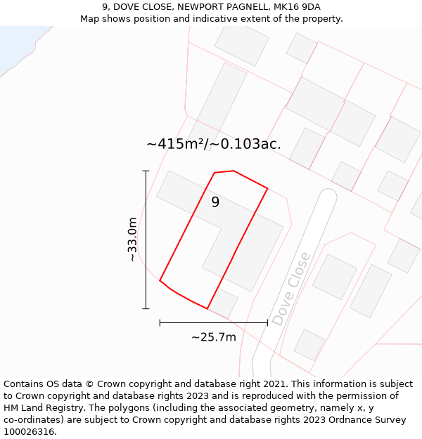 9, DOVE CLOSE, NEWPORT PAGNELL, MK16 9DA: Plot and title map