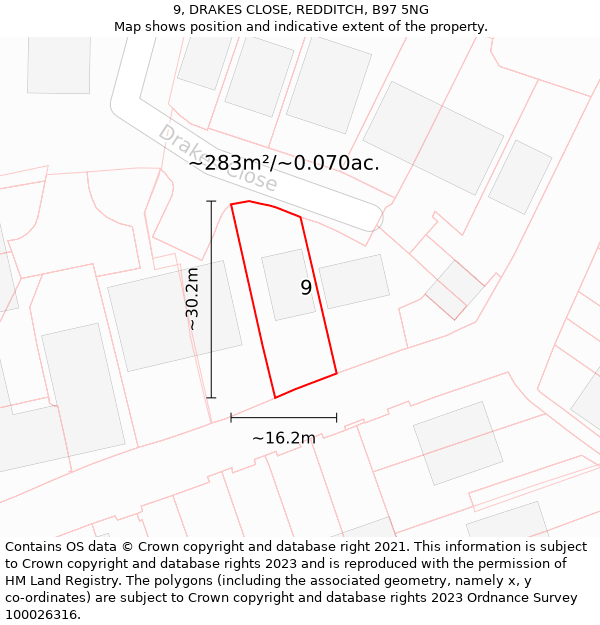 9, DRAKES CLOSE, REDDITCH, B97 5NG: Plot and title map