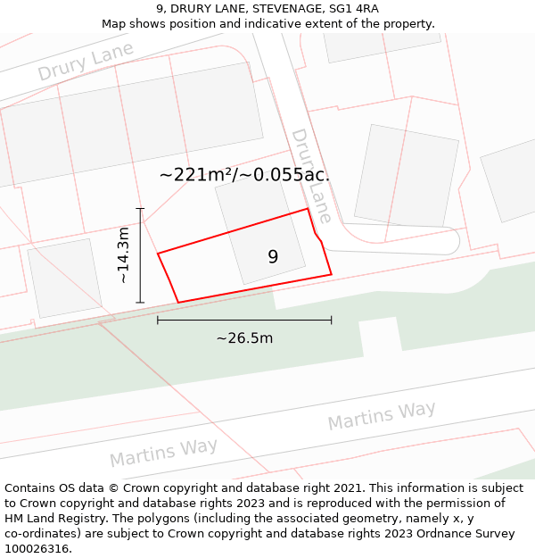 9, DRURY LANE, STEVENAGE, SG1 4RA: Plot and title map