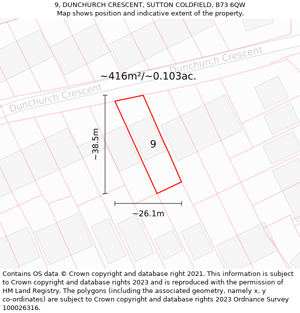 9, DUNCHURCH CRESCENT, SUTTON COLDFIELD, B73 6QW: Plot and title map