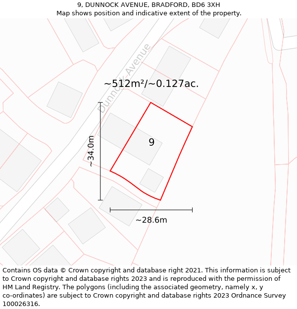 9, DUNNOCK AVENUE, BRADFORD, BD6 3XH: Plot and title map