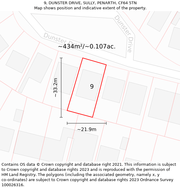 9, DUNSTER DRIVE, SULLY, PENARTH, CF64 5TN: Plot and title map