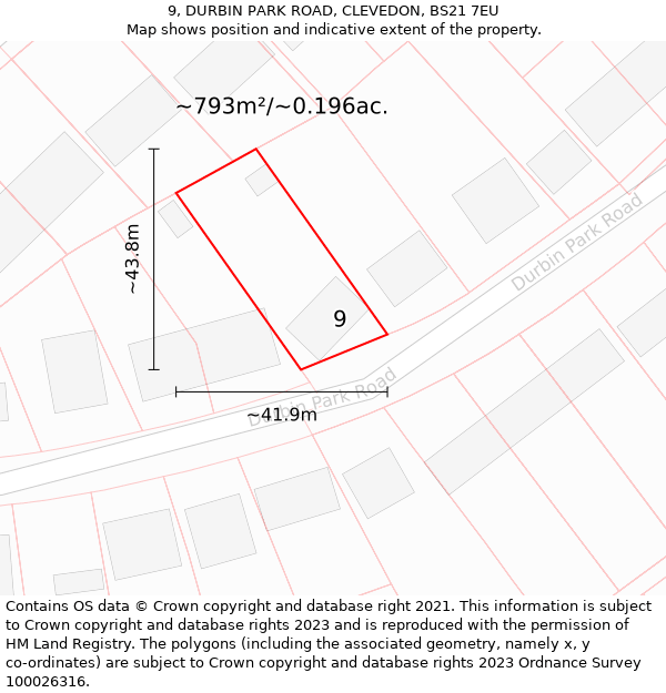 9, DURBIN PARK ROAD, CLEVEDON, BS21 7EU: Plot and title map