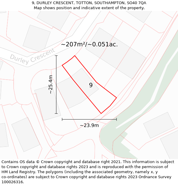 9, DURLEY CRESCENT, TOTTON, SOUTHAMPTON, SO40 7QA: Plot and title map