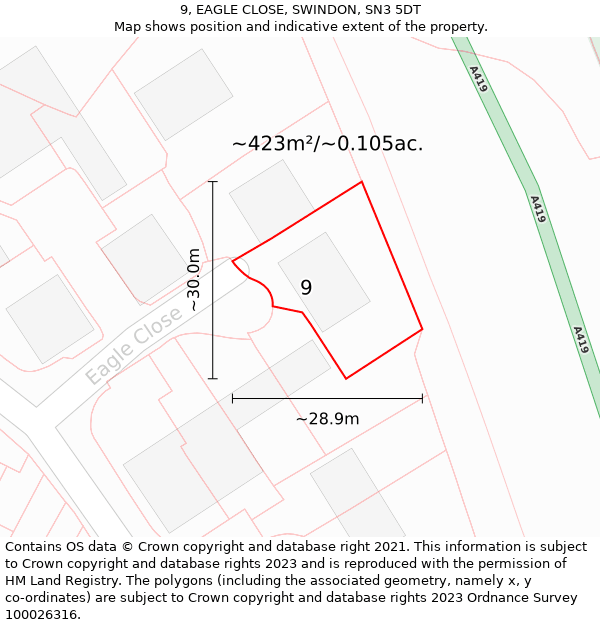 9, EAGLE CLOSE, SWINDON, SN3 5DT: Plot and title map