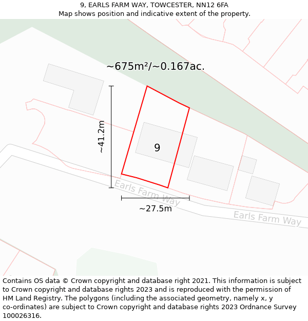 9, EARLS FARM WAY, TOWCESTER, NN12 6FA: Plot and title map