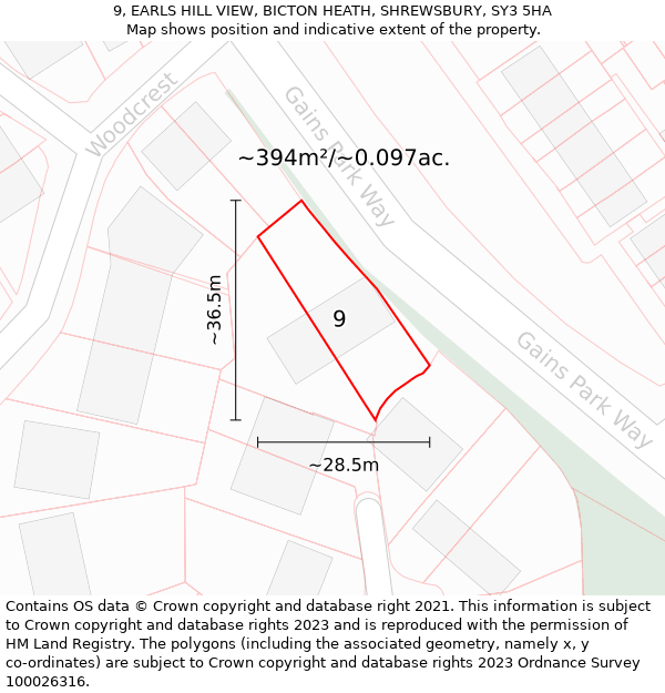 9, EARLS HILL VIEW, BICTON HEATH, SHREWSBURY, SY3 5HA: Plot and title map