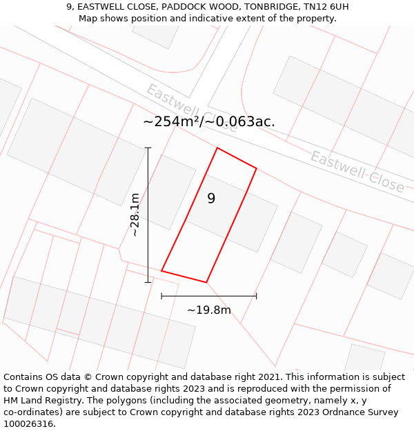 9, EASTWELL CLOSE, PADDOCK WOOD, TONBRIDGE, TN12 6UH: Plot and title map