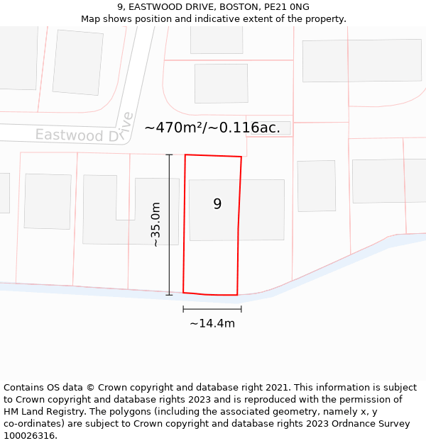 9, EASTWOOD DRIVE, BOSTON, PE21 0NG: Plot and title map