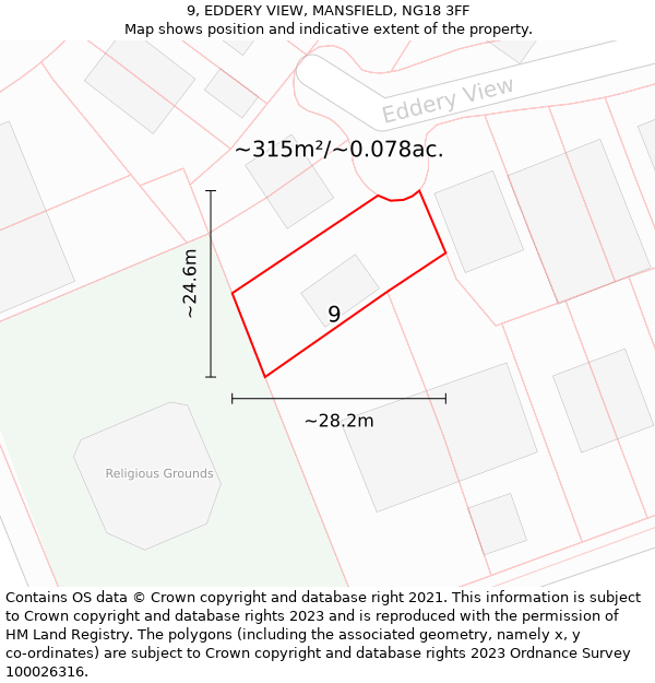 9, EDDERY VIEW, MANSFIELD, NG18 3FF: Plot and title map