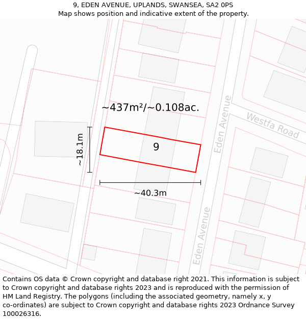 9, EDEN AVENUE, UPLANDS, SWANSEA, SA2 0PS: Plot and title map