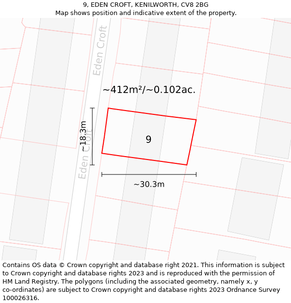 9, EDEN CROFT, KENILWORTH, CV8 2BG: Plot and title map