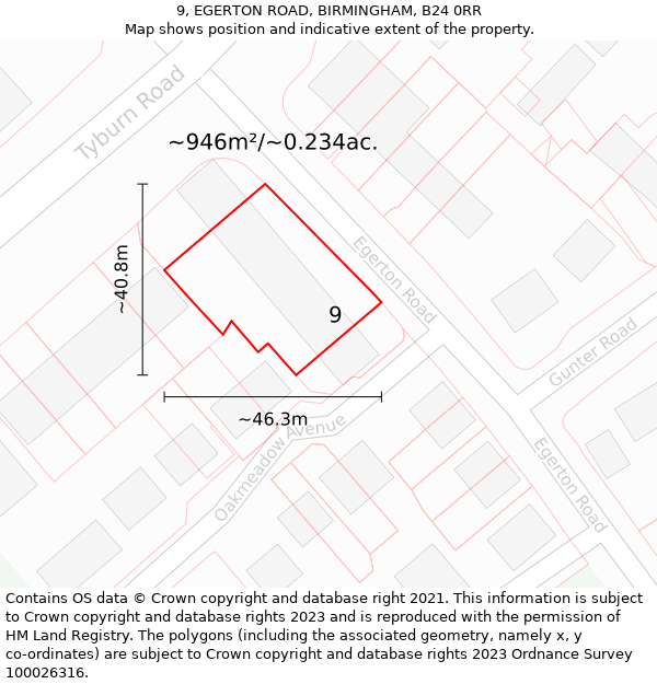 9, EGERTON ROAD, BIRMINGHAM, B24 0RR: Plot and title map