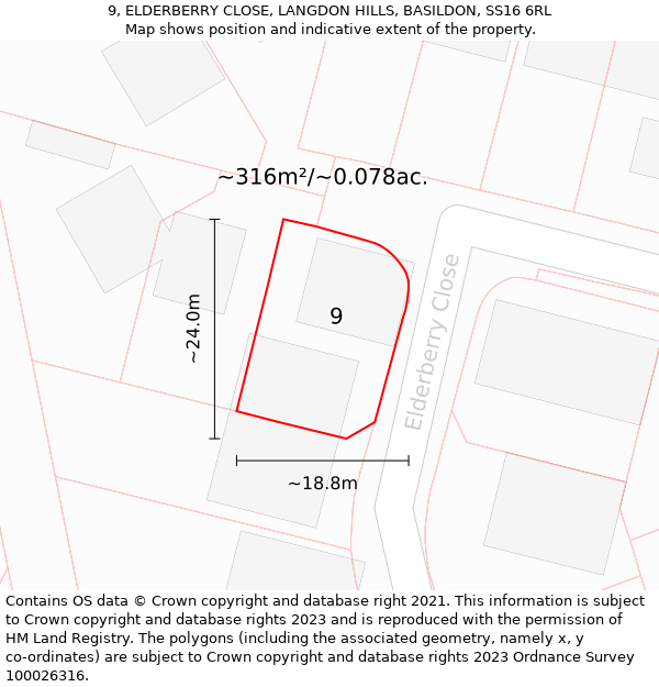 9, ELDERBERRY CLOSE, LANGDON HILLS, BASILDON, SS16 6RL: Plot and title map