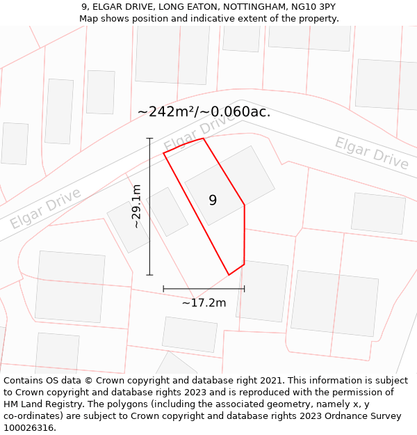 9, ELGAR DRIVE, LONG EATON, NOTTINGHAM, NG10 3PY: Plot and title map