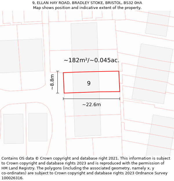 9, ELLAN HAY ROAD, BRADLEY STOKE, BRISTOL, BS32 0HA: Plot and title map