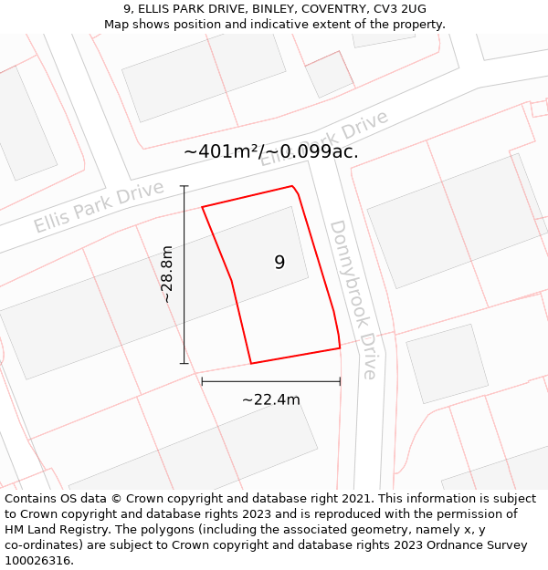 9, ELLIS PARK DRIVE, BINLEY, COVENTRY, CV3 2UG: Plot and title map