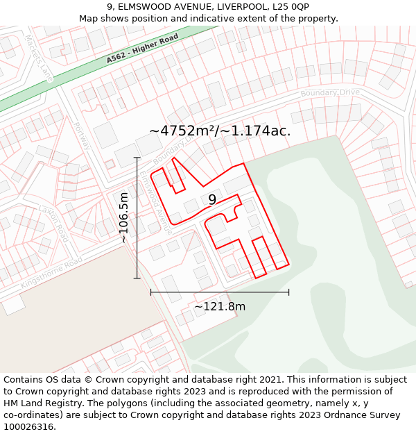 9, ELMSWOOD AVENUE, LIVERPOOL, L25 0QP: Plot and title map