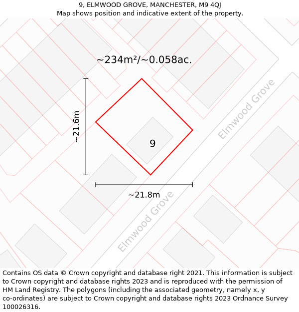 9, ELMWOOD GROVE, MANCHESTER, M9 4QJ: Plot and title map