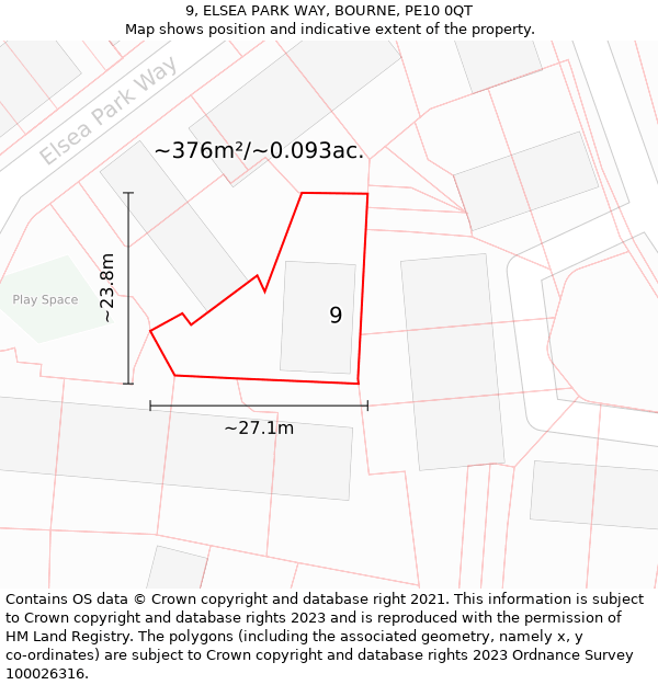 9, ELSEA PARK WAY, BOURNE, PE10 0QT: Plot and title map