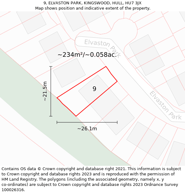 9, ELVASTON PARK, KINGSWOOD, HULL, HU7 3JX: Plot and title map