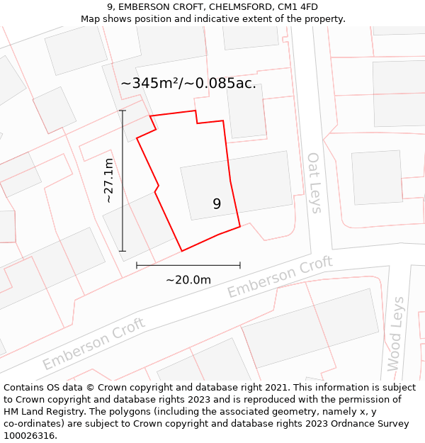 9, EMBERSON CROFT, CHELMSFORD, CM1 4FD: Plot and title map