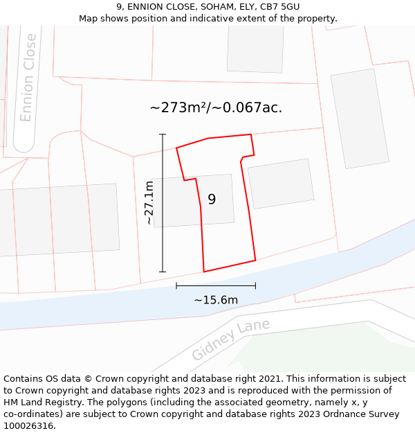 9, ENNION CLOSE, SOHAM, ELY, CB7 5GU: Plot and title map