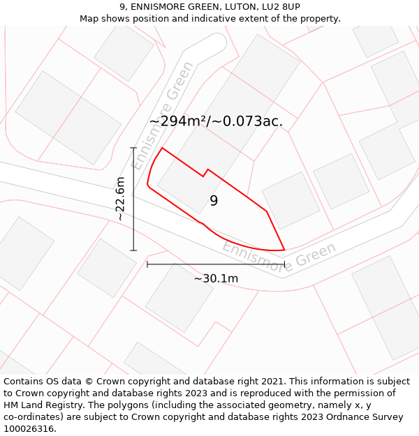 9, ENNISMORE GREEN, LUTON, LU2 8UP: Plot and title map