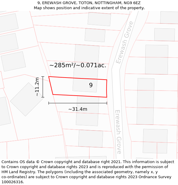 9, EREWASH GROVE, TOTON, NOTTINGHAM, NG9 6EZ: Plot and title map