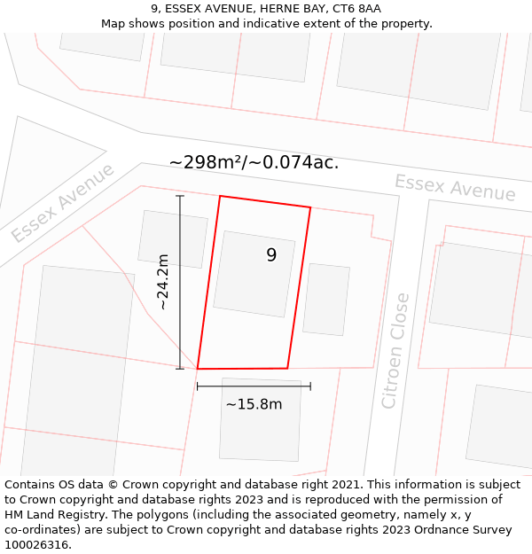 9, ESSEX AVENUE, HERNE BAY, CT6 8AA: Plot and title map