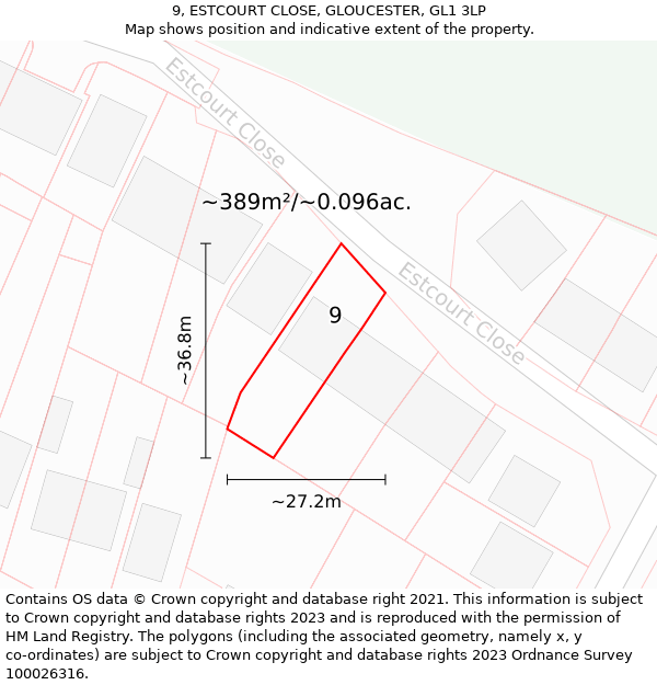 9, ESTCOURT CLOSE, GLOUCESTER, GL1 3LP: Plot and title map