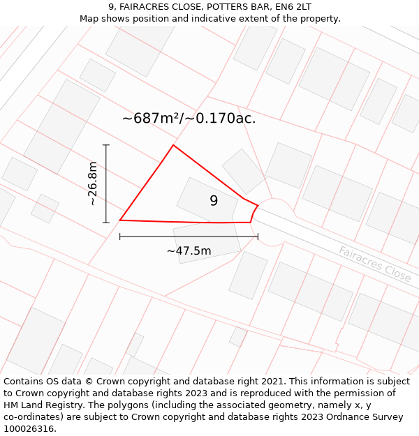 9, FAIRACRES CLOSE, POTTERS BAR, EN6 2LT: Plot and title map