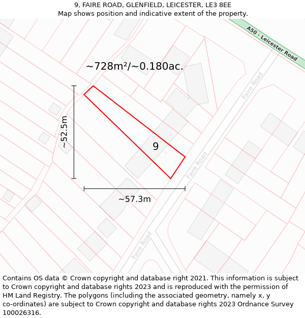 9, FAIRE ROAD, GLENFIELD, LEICESTER, LE3 8EE: Plot and title map