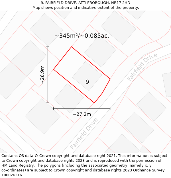 9, FAIRFIELD DRIVE, ATTLEBOROUGH, NR17 2HD: Plot and title map