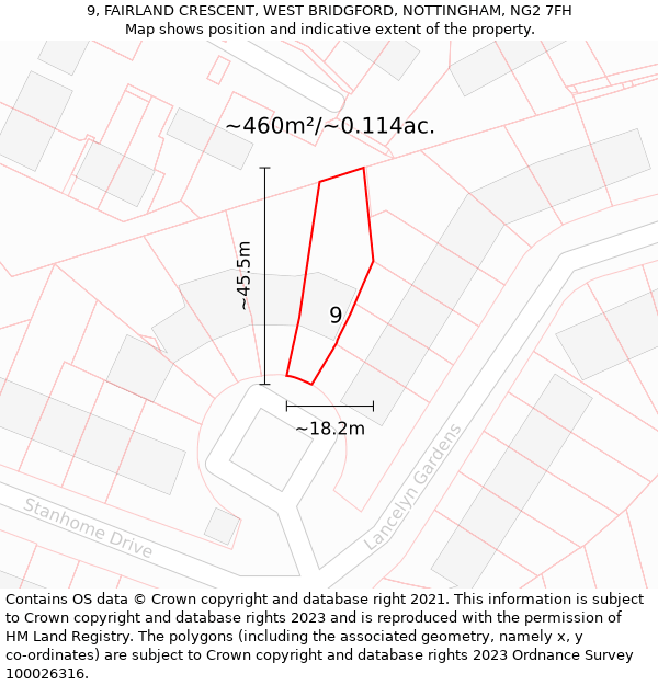 9, FAIRLAND CRESCENT, WEST BRIDGFORD, NOTTINGHAM, NG2 7FH: Plot and title map