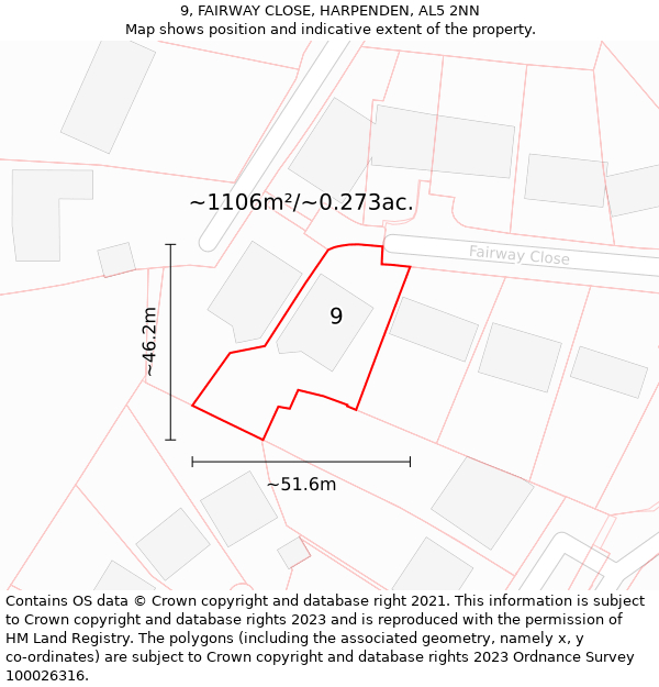 9, FAIRWAY CLOSE, HARPENDEN, AL5 2NN: Plot and title map