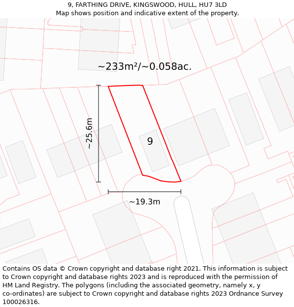 9, FARTHING DRIVE, KINGSWOOD, HULL, HU7 3LD: Plot and title map