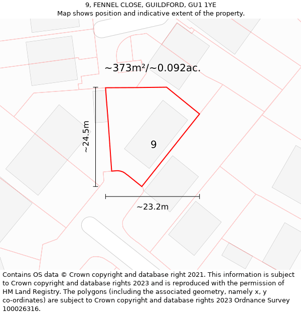 9, FENNEL CLOSE, GUILDFORD, GU1 1YE: Plot and title map