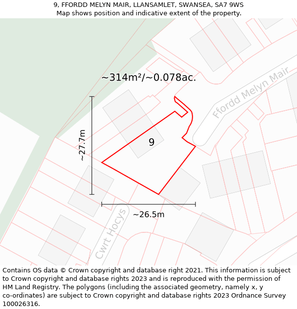 9, FFORDD MELYN MAIR, LLANSAMLET, SWANSEA, SA7 9WS: Plot and title map