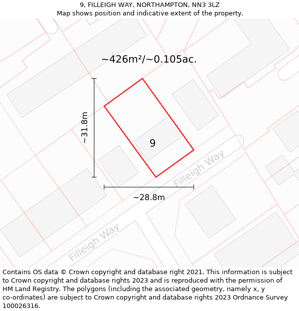 9, FILLEIGH WAY, NORTHAMPTON, NN3 3LZ: Plot and title map